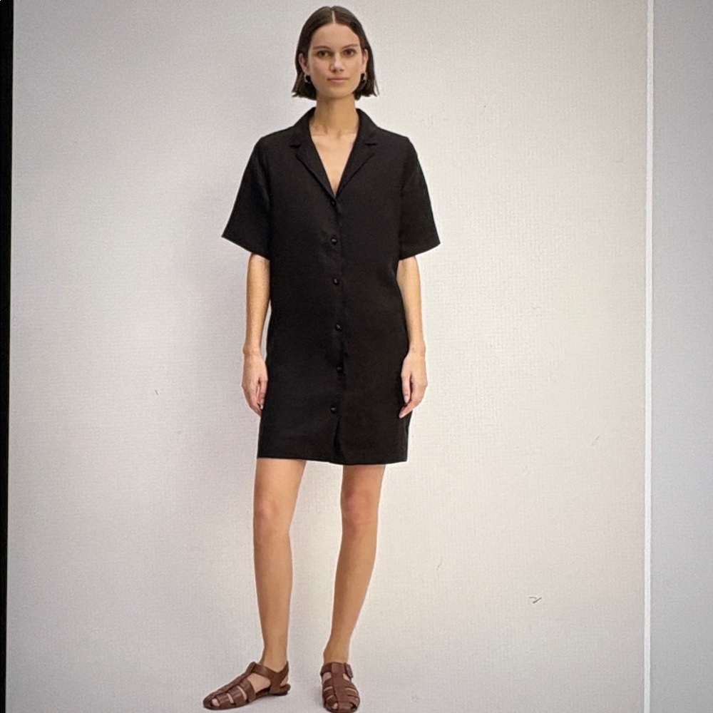 Everlane NWT Size XXL The Shirtdress in Black Linen